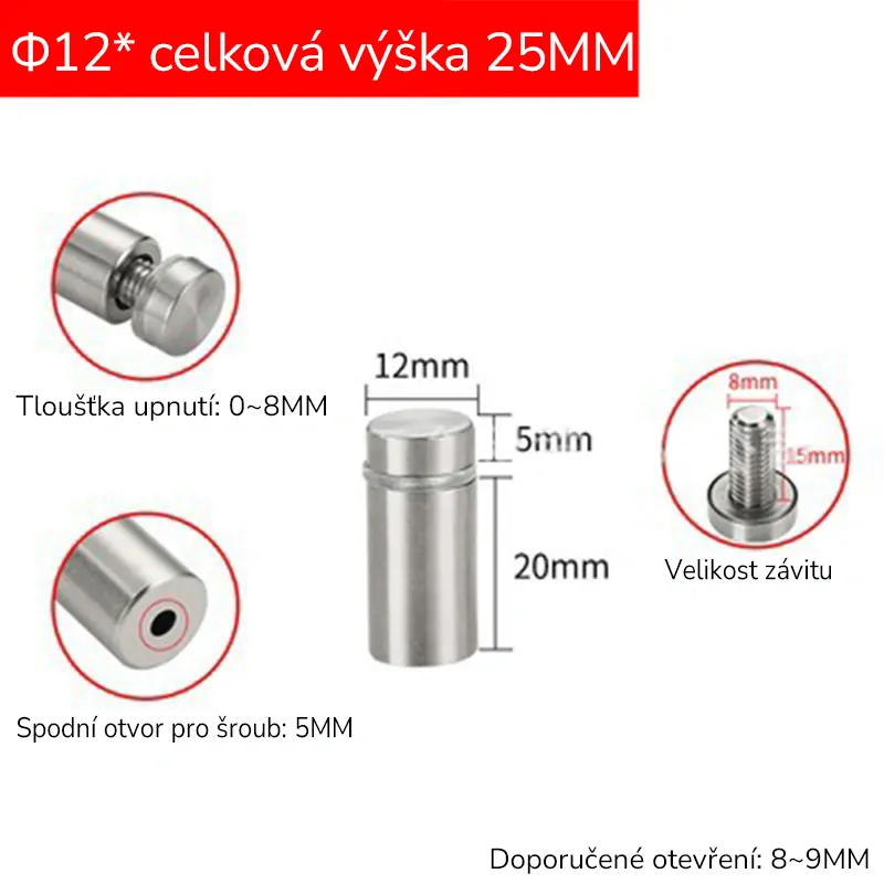 Nerezový distanční šroub  Ø 12 x 25 mm