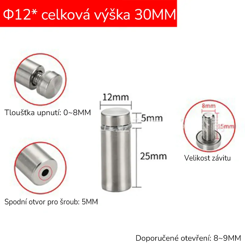 Nerezový distanční šroub Ø 12 x 30 mm