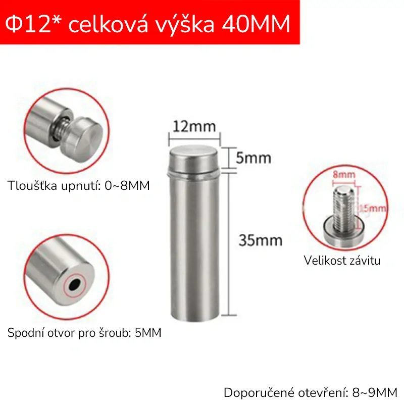 Nerezový distanční šroub  Ø 12 x 40 mm