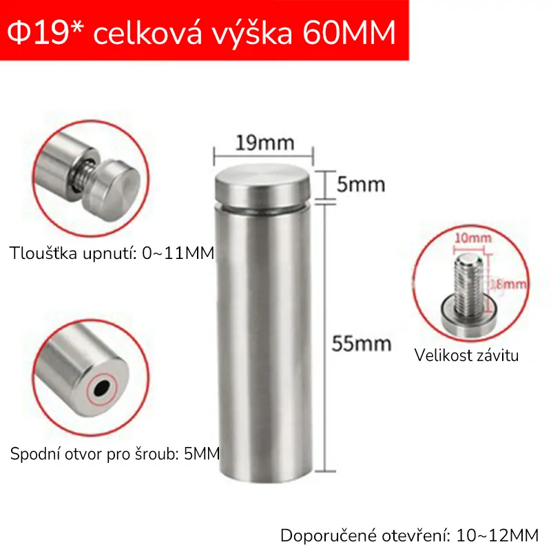 Nerezový distanční šroub Ø 19 x 60 mm