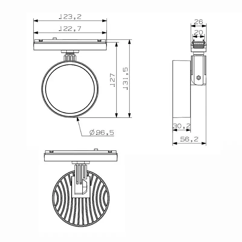 Kolejnicový magnetický kulatý osvětlení mřížky A