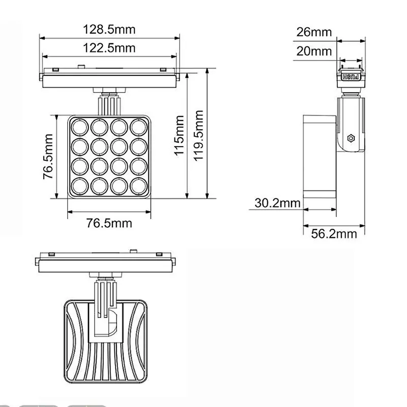 Kolejnicový magnetický čtvercová osvětlení mřížky C